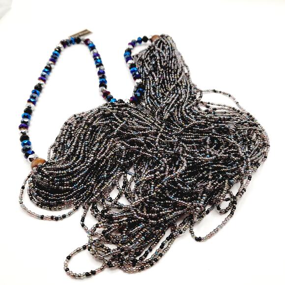 Vintage Joan Rivers Multistrand Purple Blue Silver Beaded Necklace - Picture 5 of 11